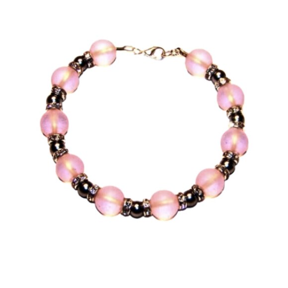 Frosted Pink And Silver Beaded Bracelet - Picture 1 of 5